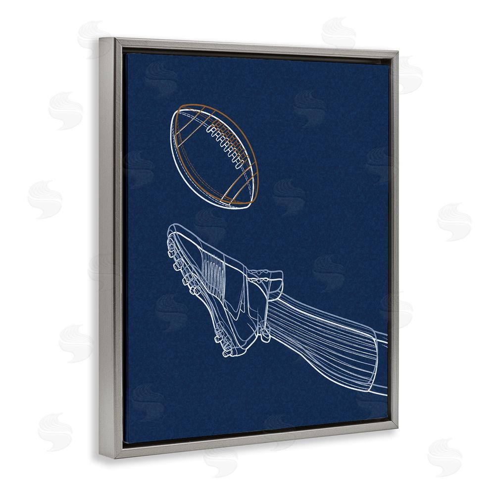 Marcus Prime Football Lines Contour Gray Floating Frame Canvas Wall Art Print