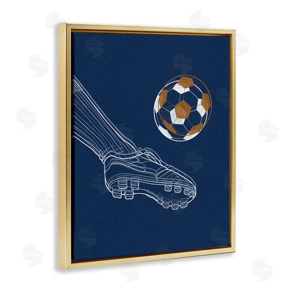 Marcus Prime Soccer Lines Contour Gold Floating Frame Canvas Wall Art Print