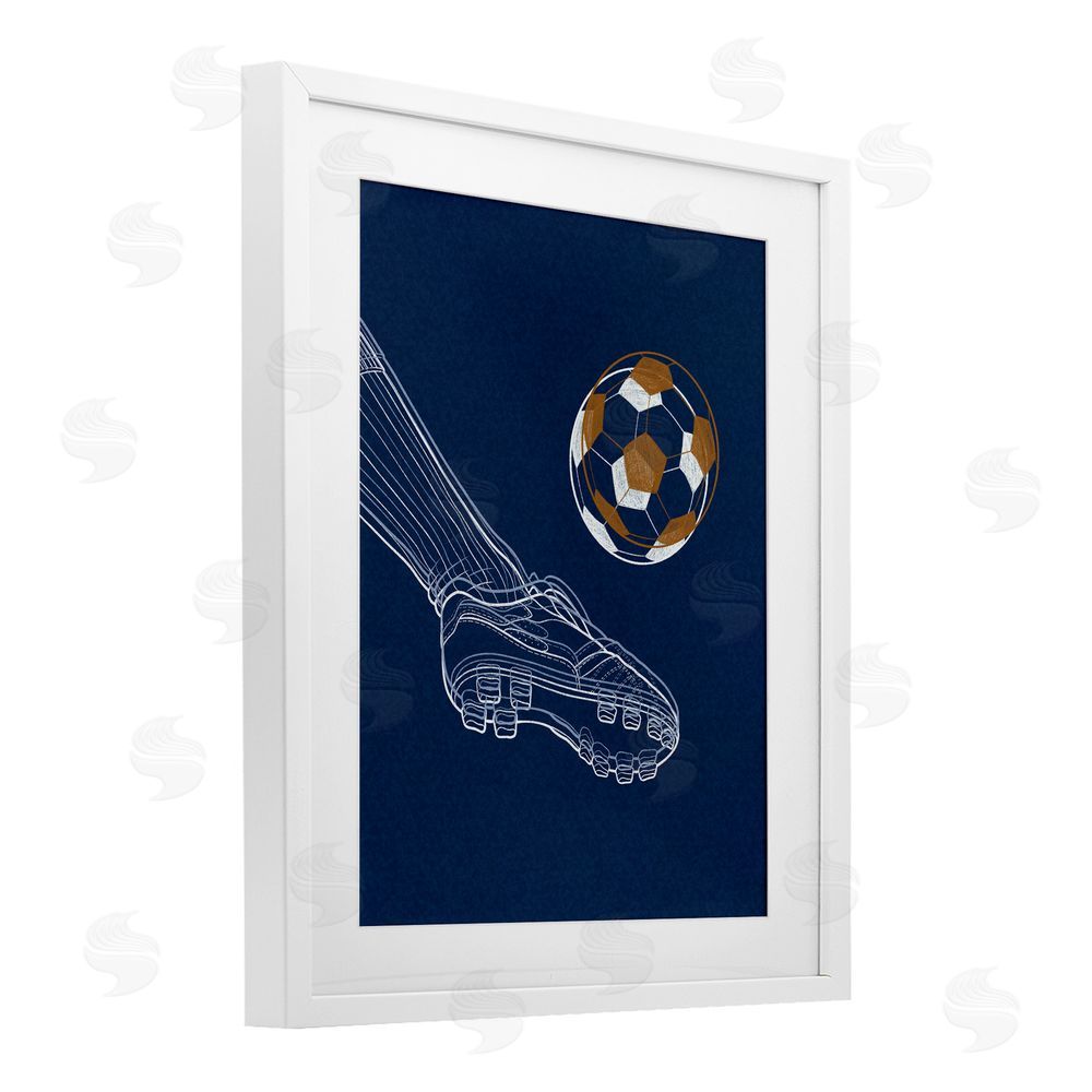 Marcus Prime Soccer Lines Contour White Framed Print Under Glass Wall Art