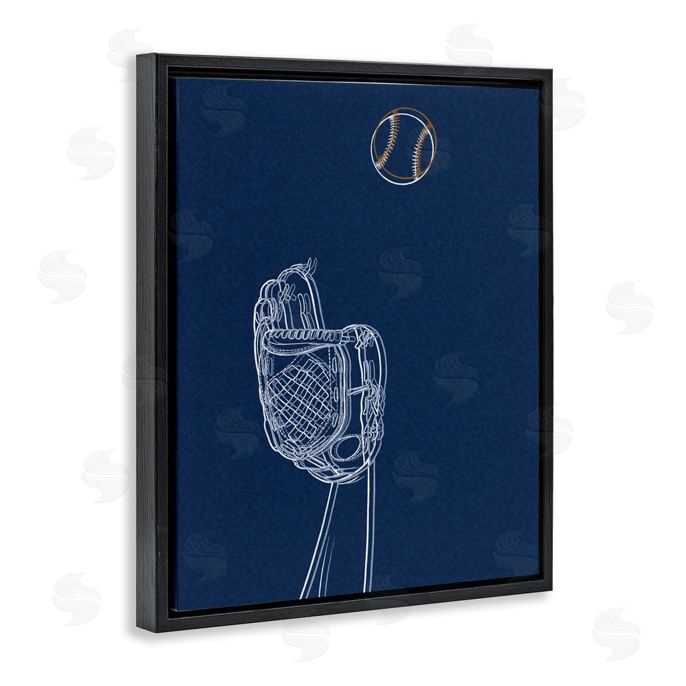 Marcus Prime Baseball Lines Contour Black Floating Frame Canvas Wall Art Print