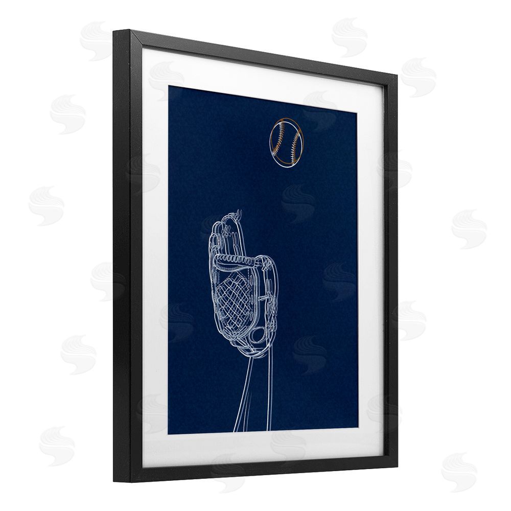 Marcus Prime Baseball Lines Contour Black Framed Print Under Glass Wall Art