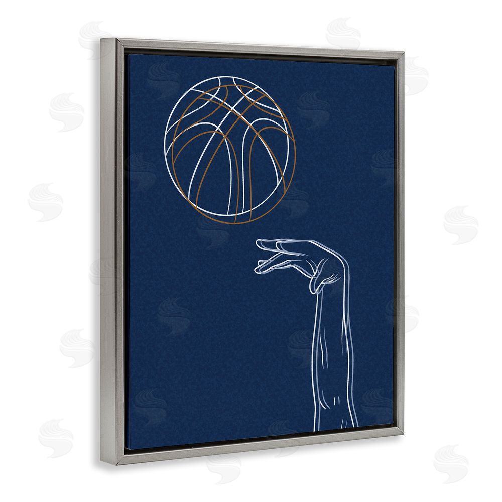 Marcus Prime Basketball Lines Contour Gray Floating Frame Canvas Wall Art Print