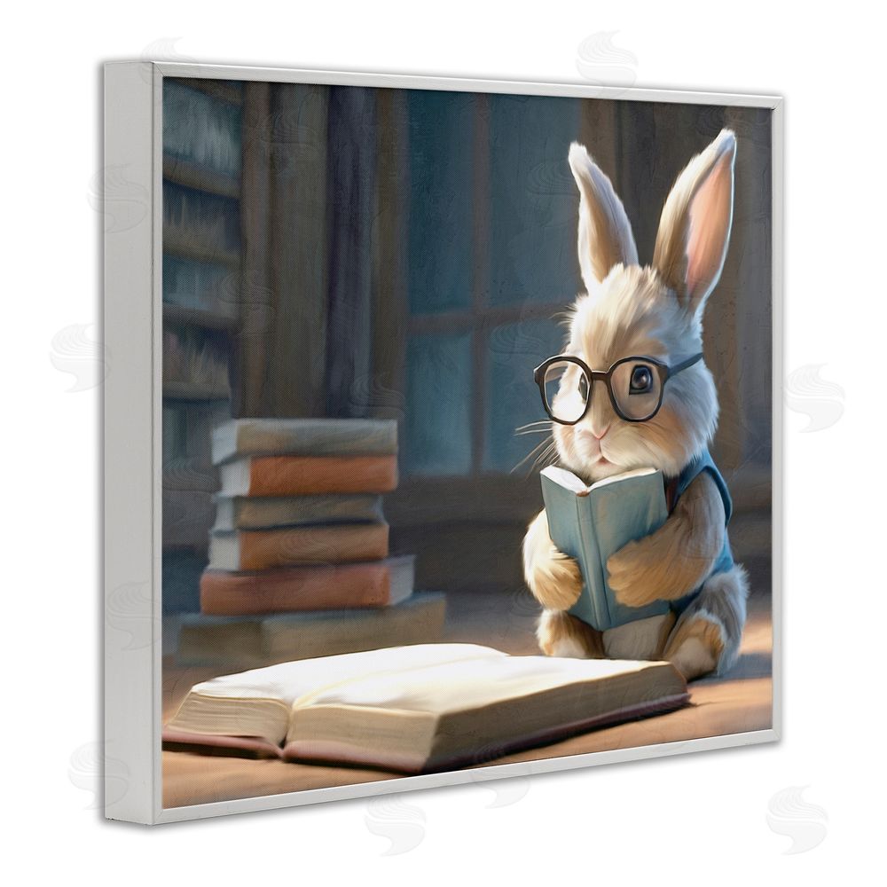Kim Allen Bookish Bunny at Desk White Framed Giclee Wall Art Print