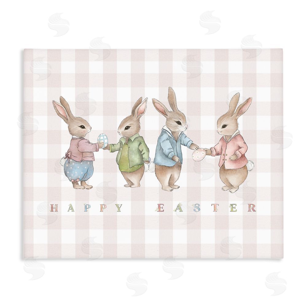 Leah Straatsma Easter Bunnies Pink Gingham Stretched Canvas Wall Art