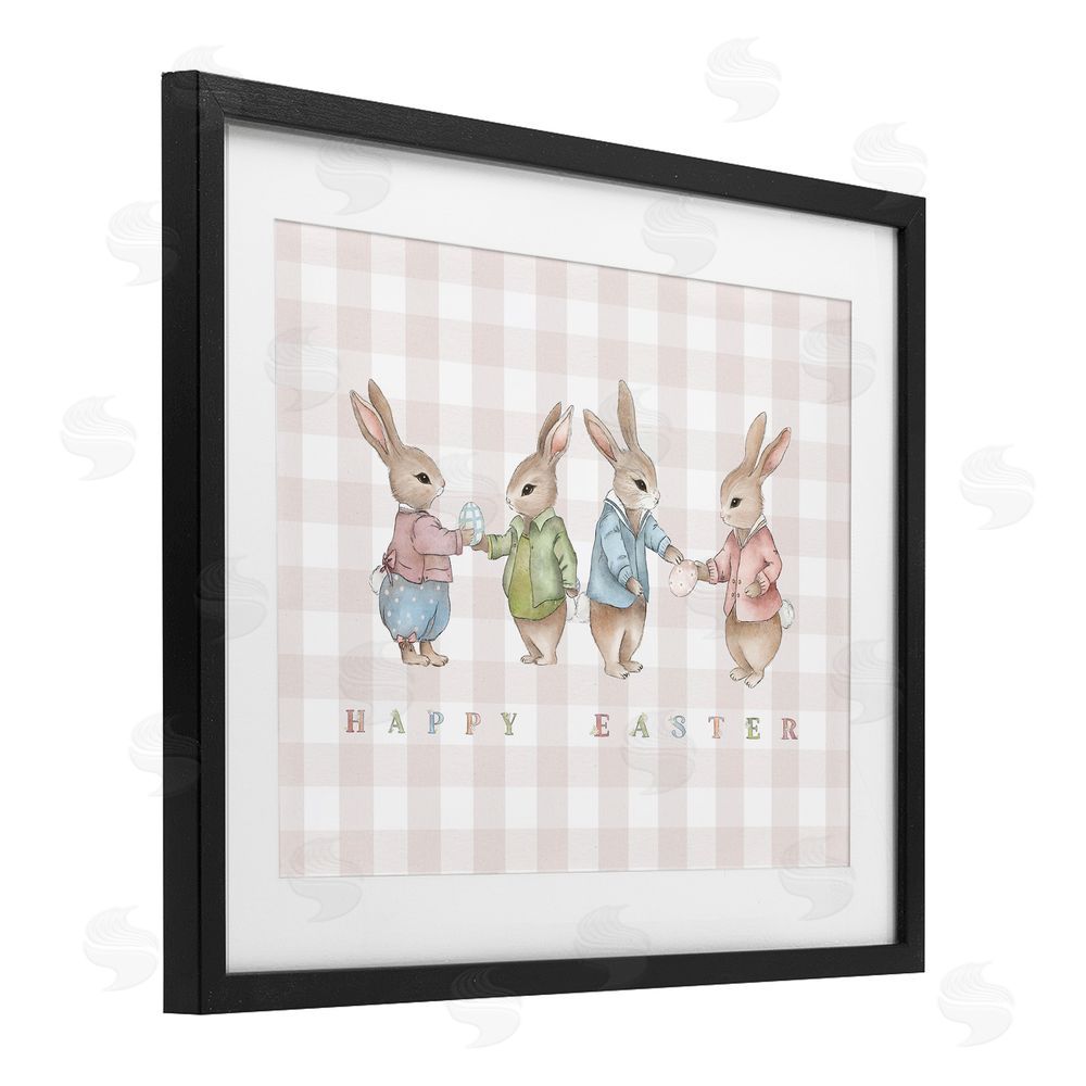 Leah Straatsma Easter Bunnies Pink Gingham Black Framed Print Under Glass with Mat Wall Art