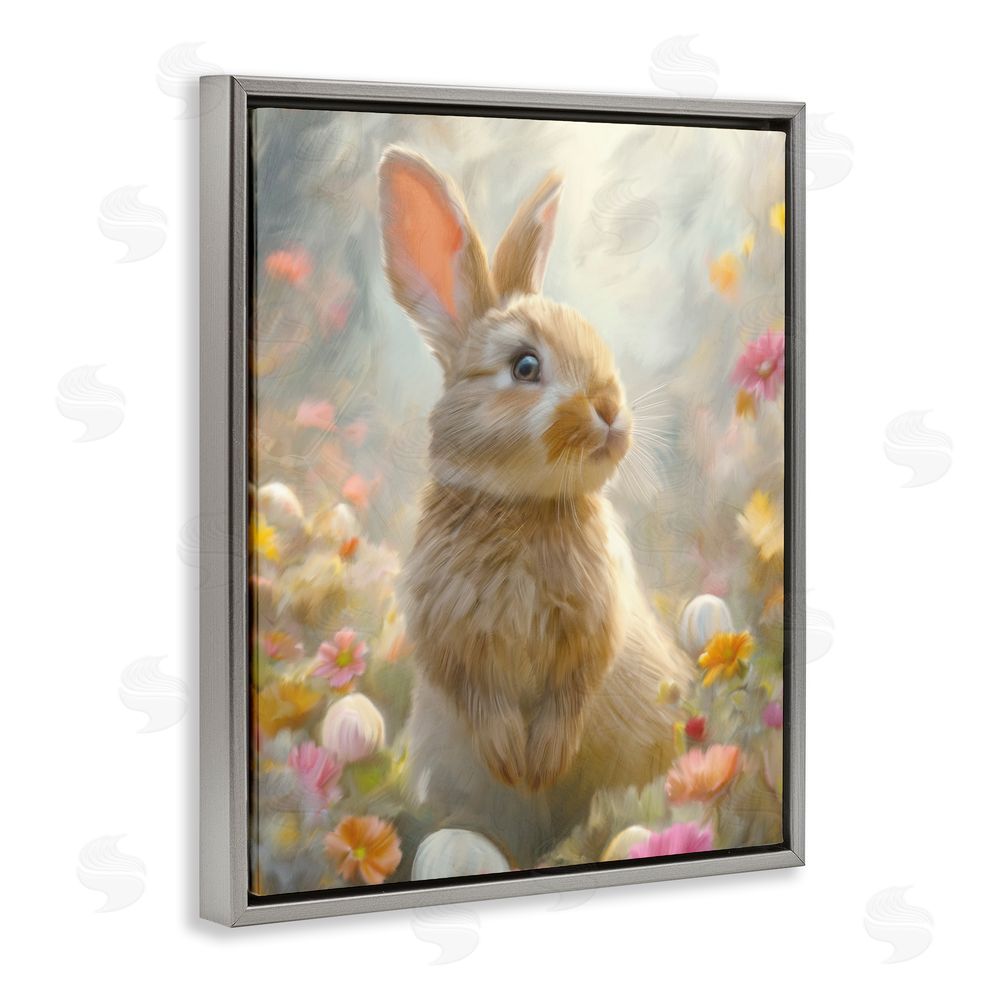 Kim Allen Bunny Dreams Meadow Gray Floating Frame Canvas Wall Art Print