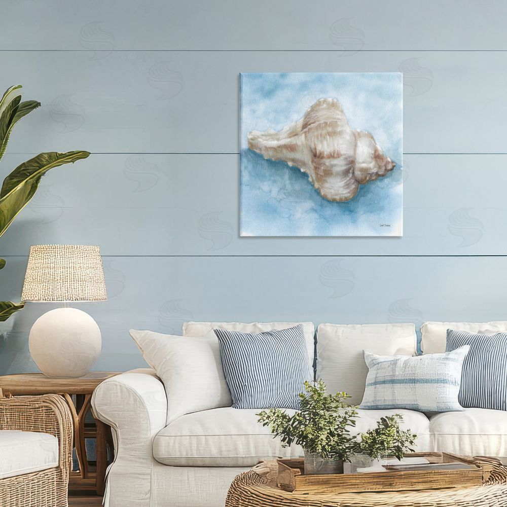 Leslie Trimbach Coastal Calm Conch Stretched Canvas Wall Art in Room