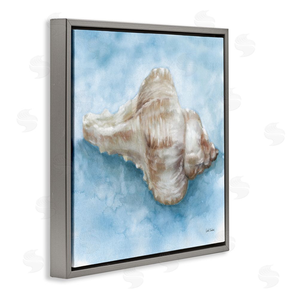 Leslie Trimbach Coastal Calm Conch Gray Floating Frame Canvas Wall Art Print