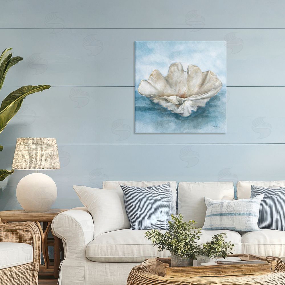 Leslie Trimbach Coastal Calm Scalloped Shell Stretched Canvas Wall Art in Room