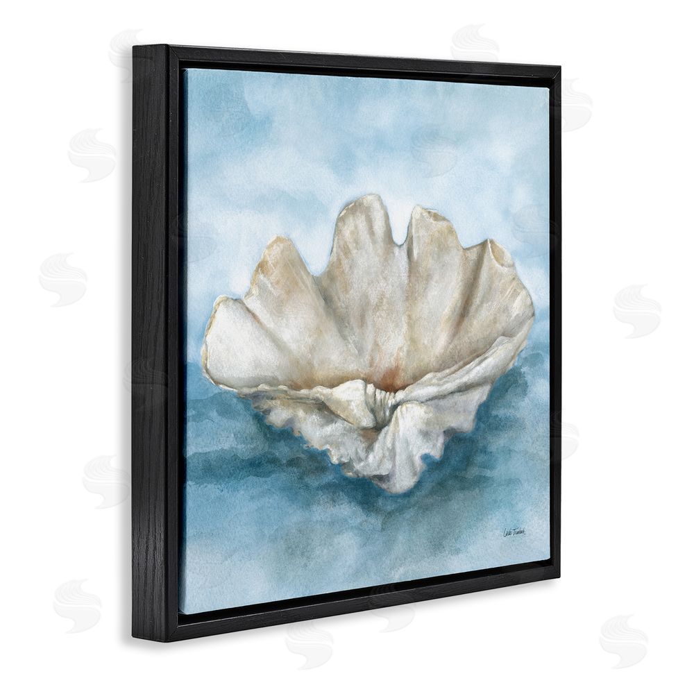 Leslie Trimbach Coastal Calm Scalloped Shell Black Floating Frame Canvas Wall Art Print
