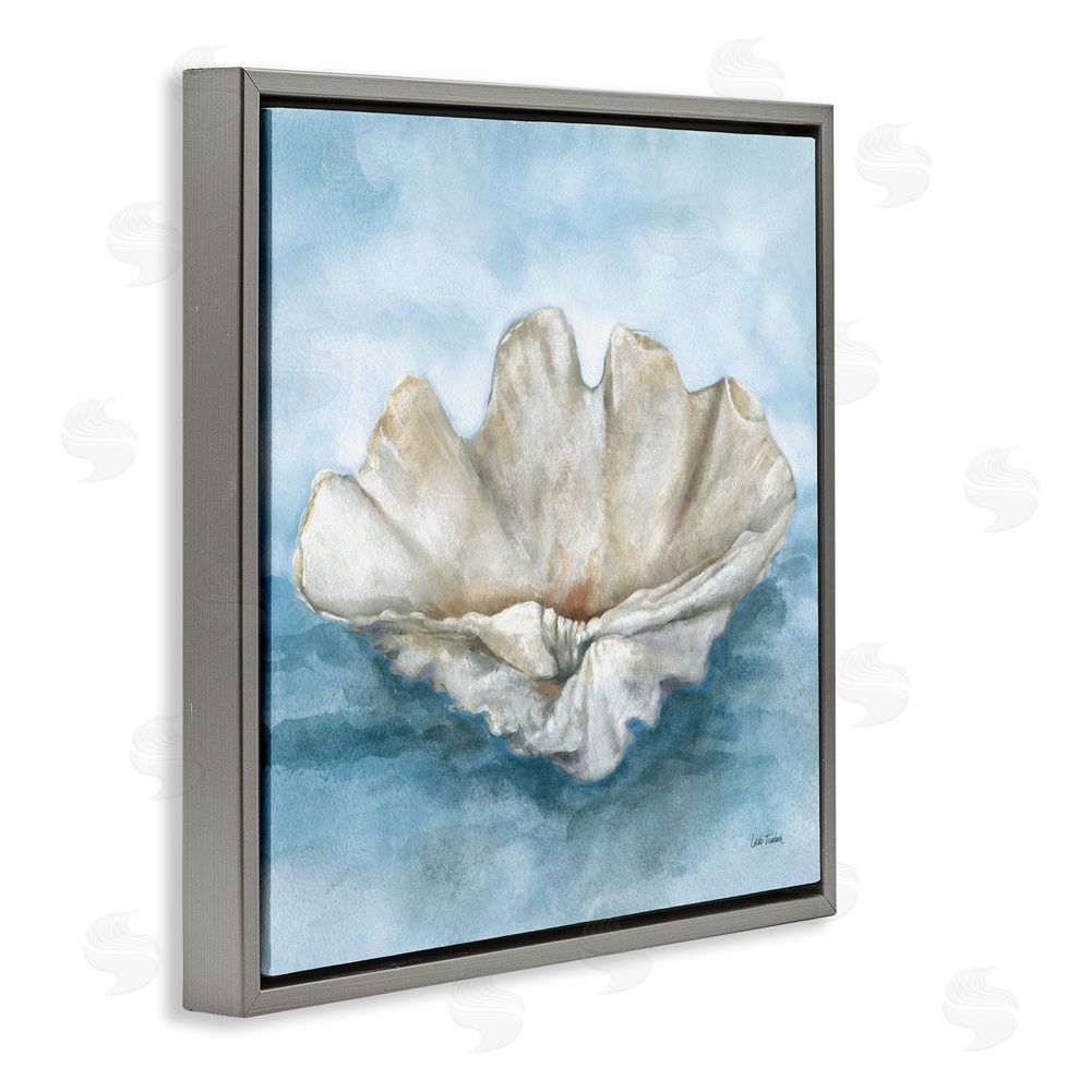 Leslie Trimbach Coastal Calm Scalloped Shell Gray Floating Frame Canvas Wall Art Print