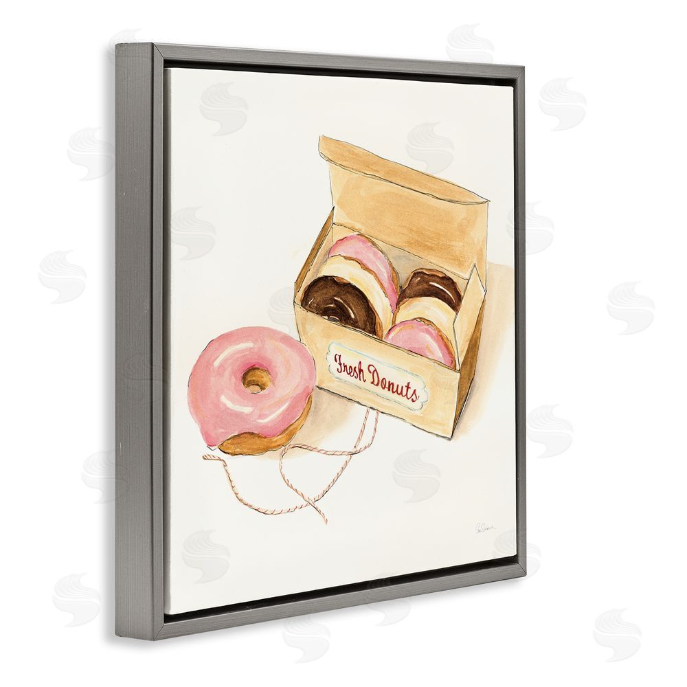 Sue Schlabach Box of Fresh Donuts Gray Floating Frame Canvas Wall Art Print