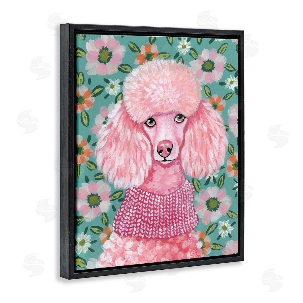 Yvette St. Amant Floral Poodle In Pink Black Floating Frame Canvas Wall Art Print