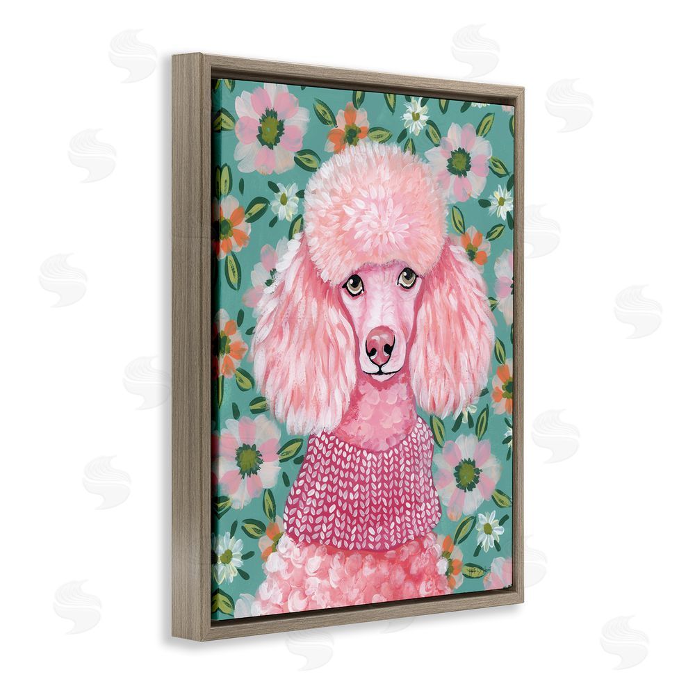 Yvette St. Amant Floral Poodle In Pink Brown Floating Frame Canvas Wall Art Print
