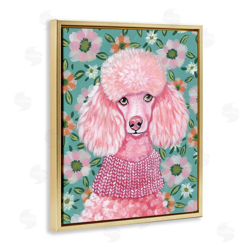 Yvette St. Amant Floral Poodle In Pink Gold Floating Frame Canvas Wall Art Print