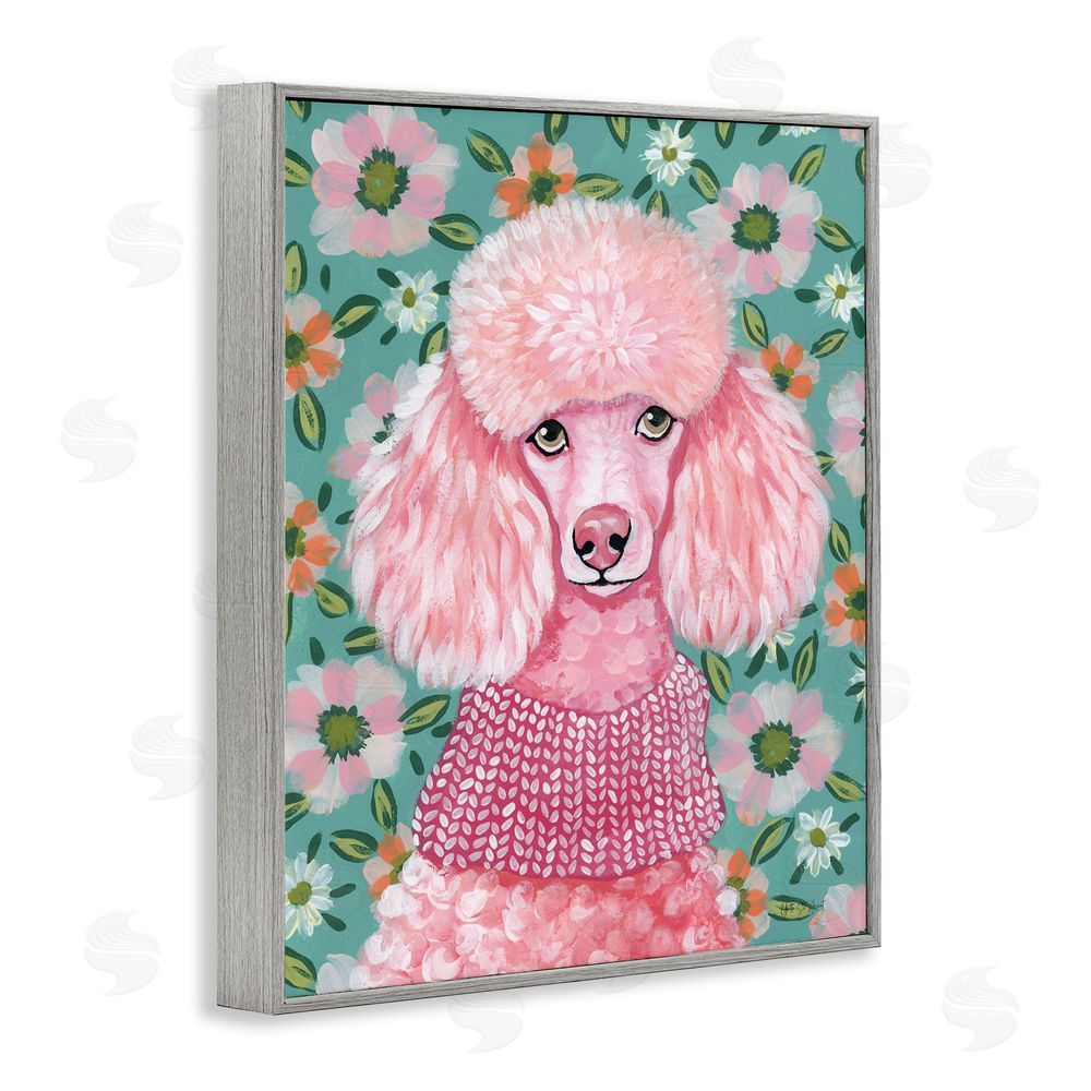 Yvette St. Amant Floral Poodle In Pink Gray Framed Giclee Wall Art Print