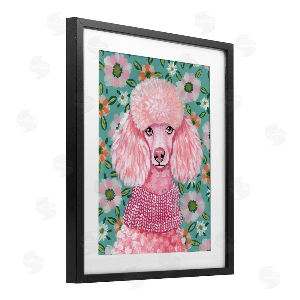 Yvette St. Amant Floral Poodle In Pink Black Framed Print Under Glass Wall Art