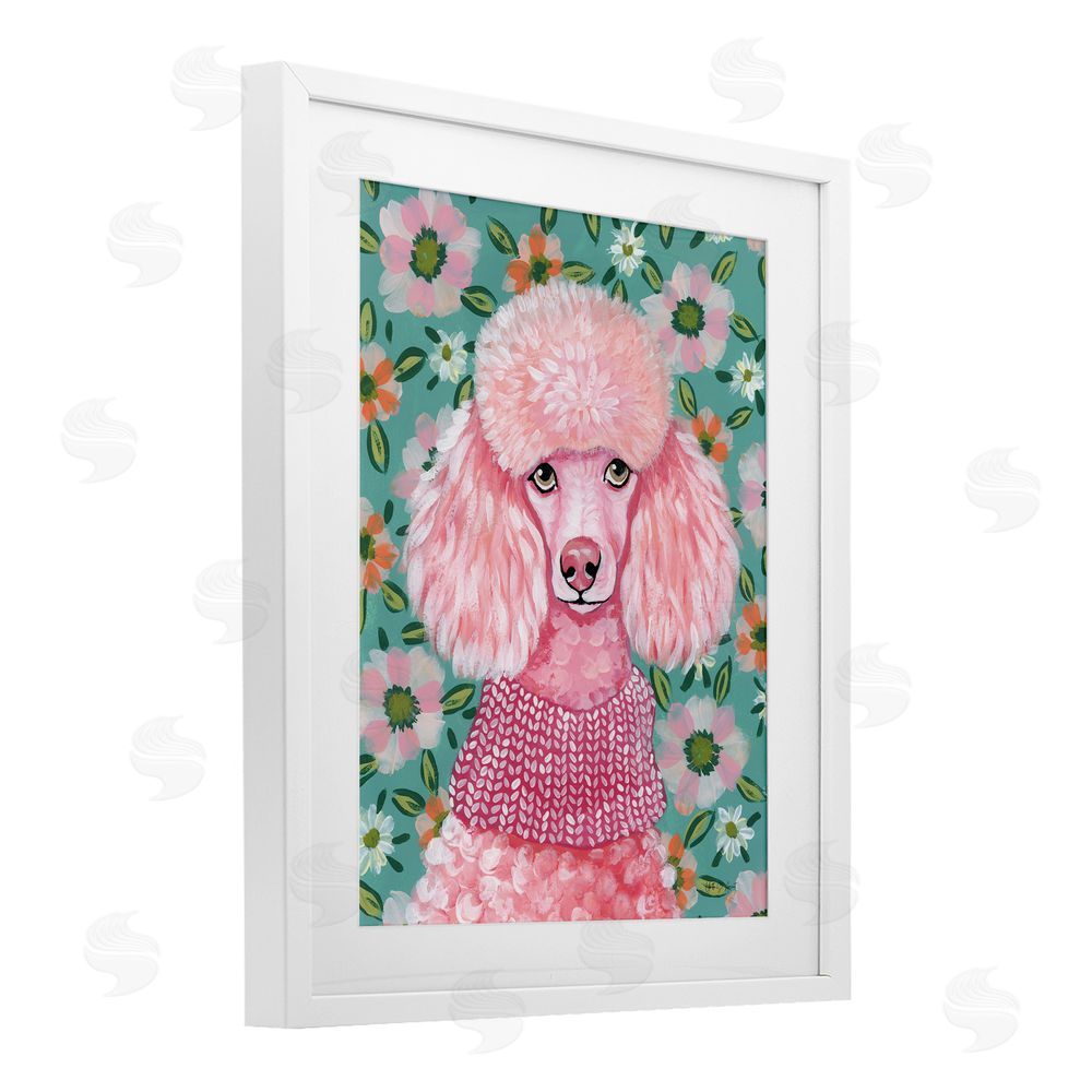 Yvette St. Amant Floral Poodle In Pink White Framed Print Under Glass Wall Art