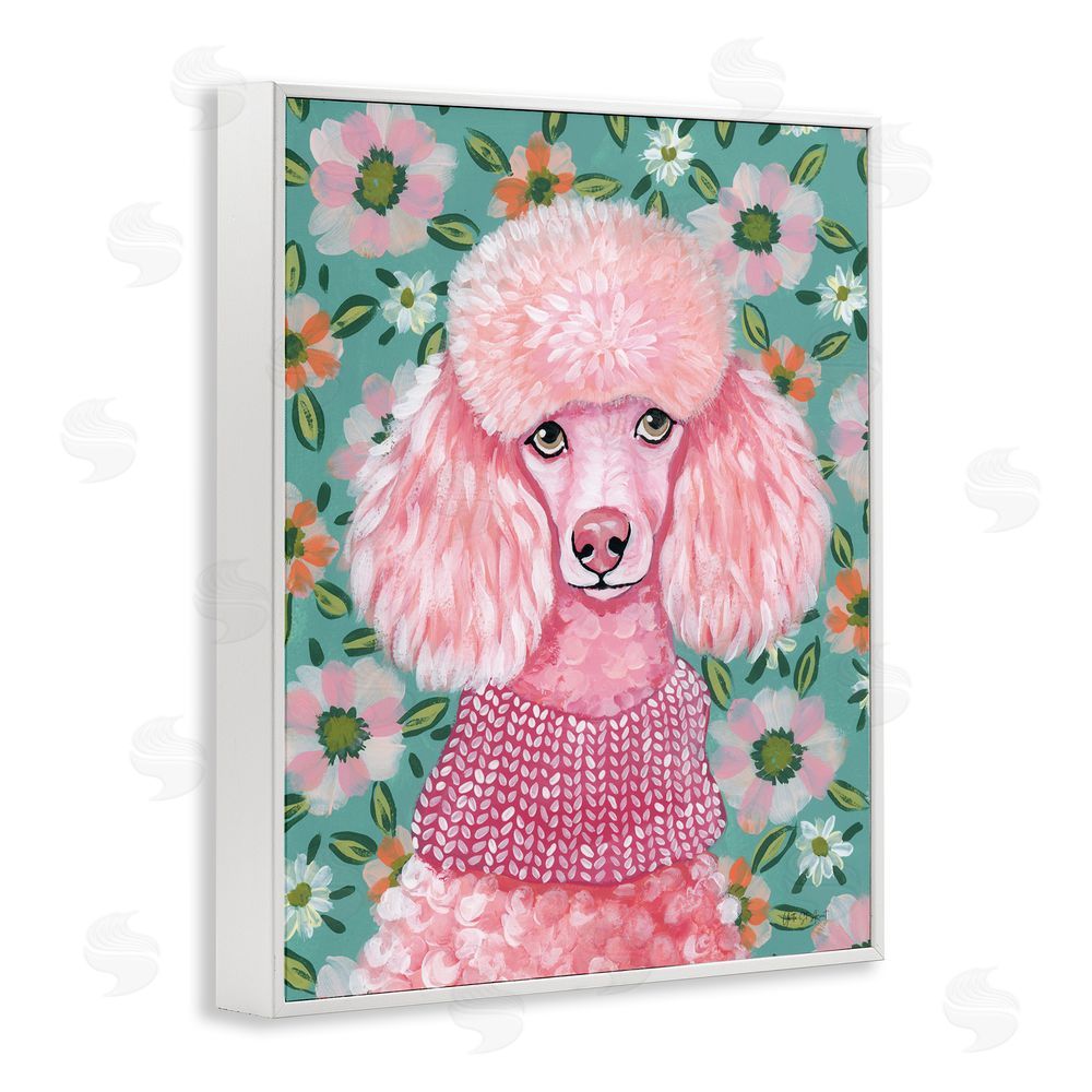 Yvette St. Amant Floral Poodle In Pink White Framed Giclee Wall Art Print