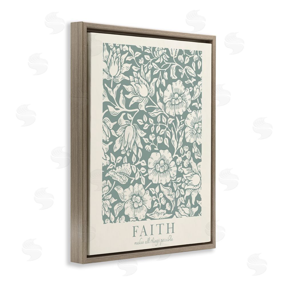 Wild Apple Portfolio Faith Quote with Floral Pattern Brown Floating Frame Canvas Wall Art Print