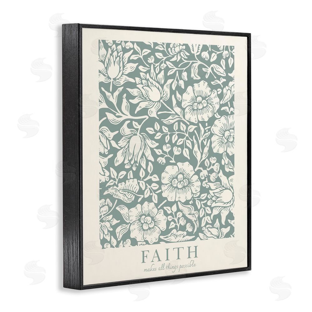 Wild Apple Portfolio Faith Quote with Floral Pattern Black Framed Giclee Wall Art Print