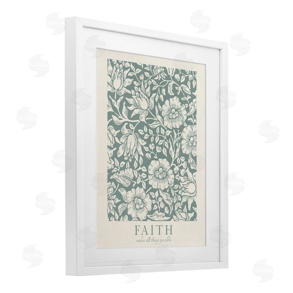 Wild Apple Portfolio Faith Quote with Floral Pattern White Framed Print Under Glass Wall Art