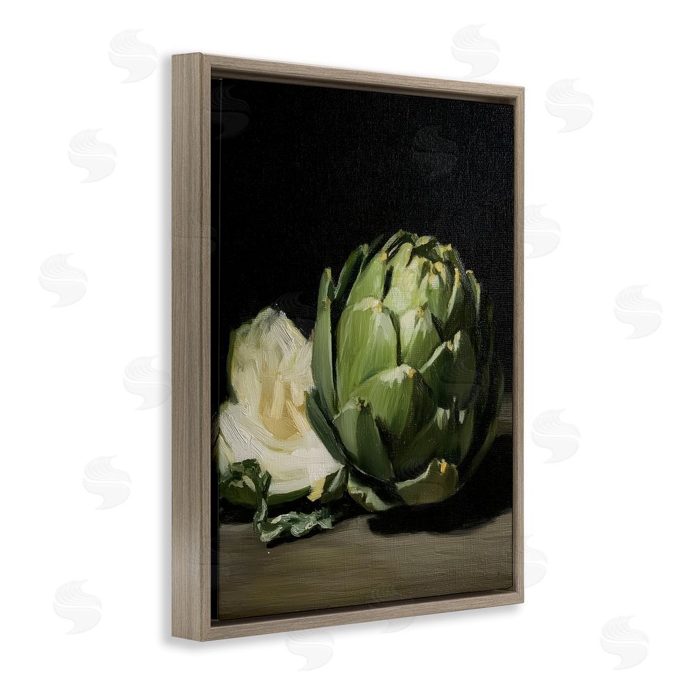 Paula Freeman Classic Green Artichoke Still Life Brown Floating Frame Canvas Wall Art Print