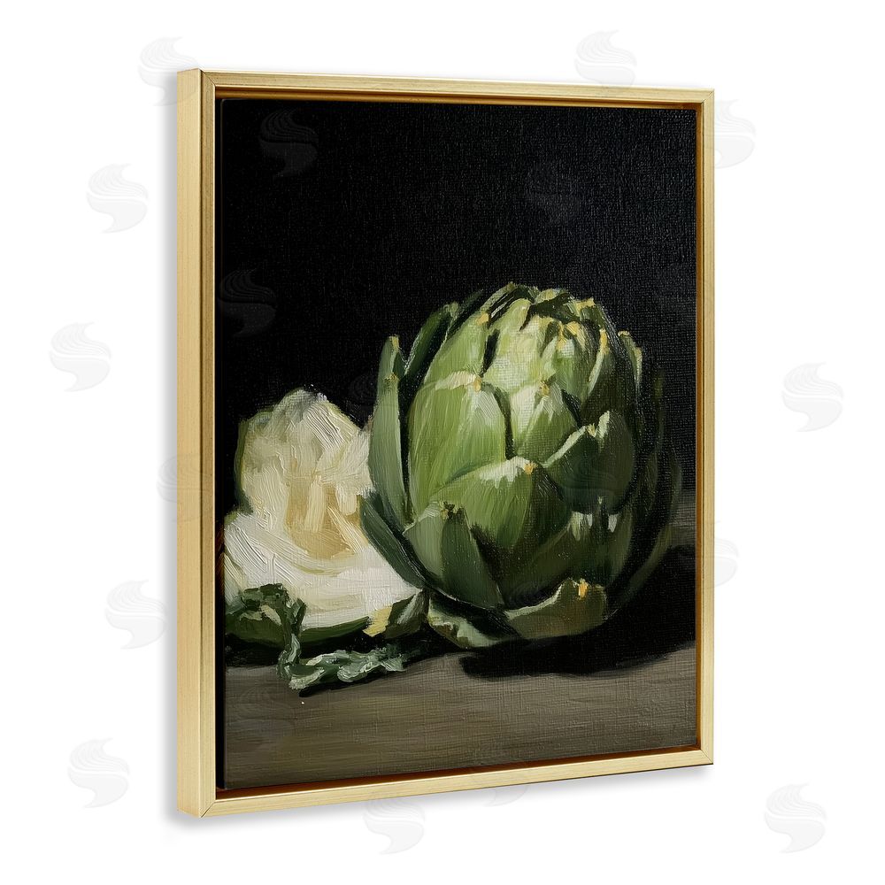 Paula Freeman Classic Green Artichoke Still Life Gold Floating Frame Canvas Wall Art Print