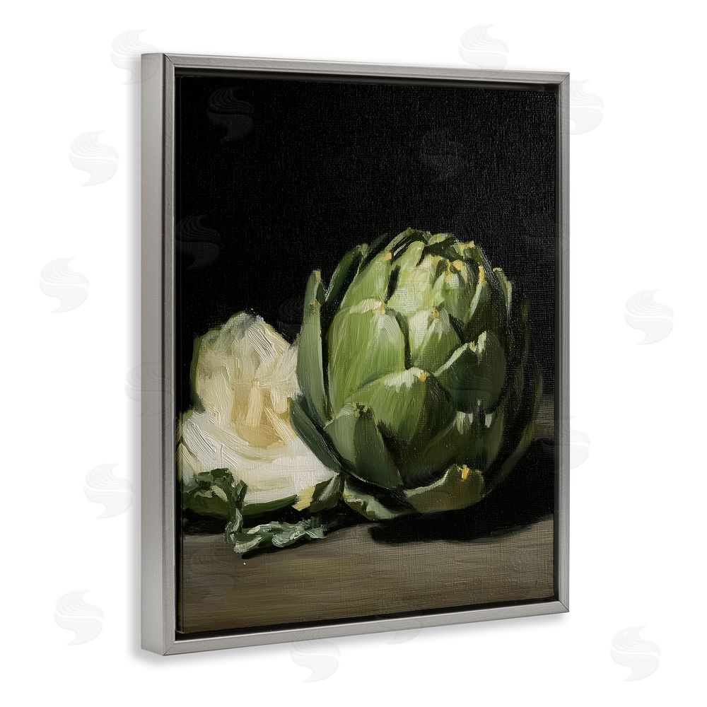 Paula Freeman Classic Green Artichoke Still Life Gray Floating Frame Canvas Wall Art Print