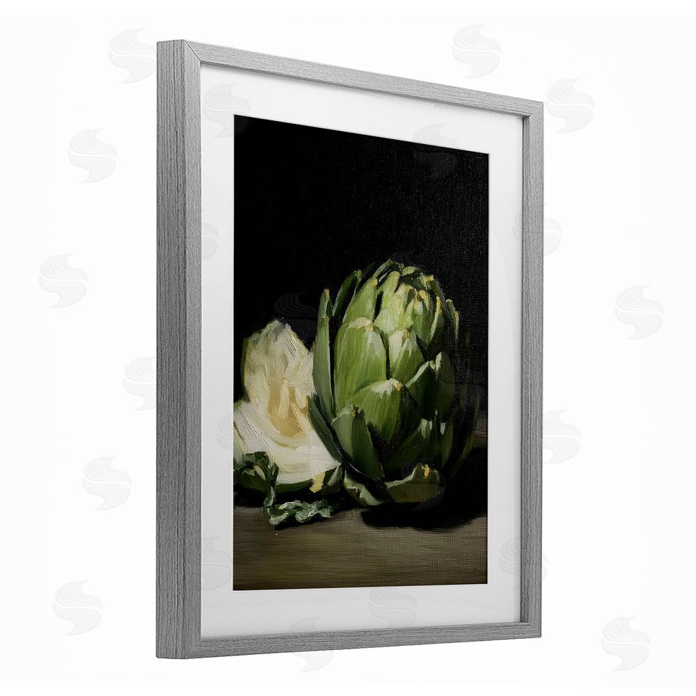 Paula Freeman Classic Green Artichoke Still Life Gray Framed Print Under Glass Wall Art