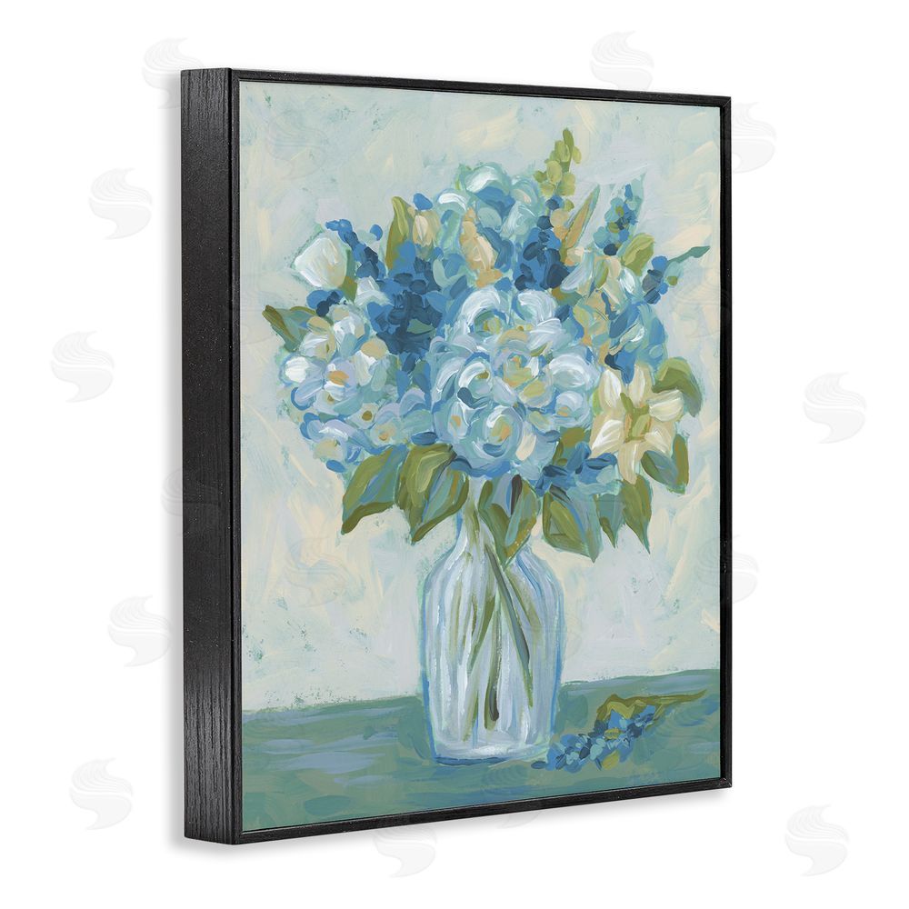 June Erica Vess Blue Toned Painterly Bouquet Black Framed Giclee Wall Art Print