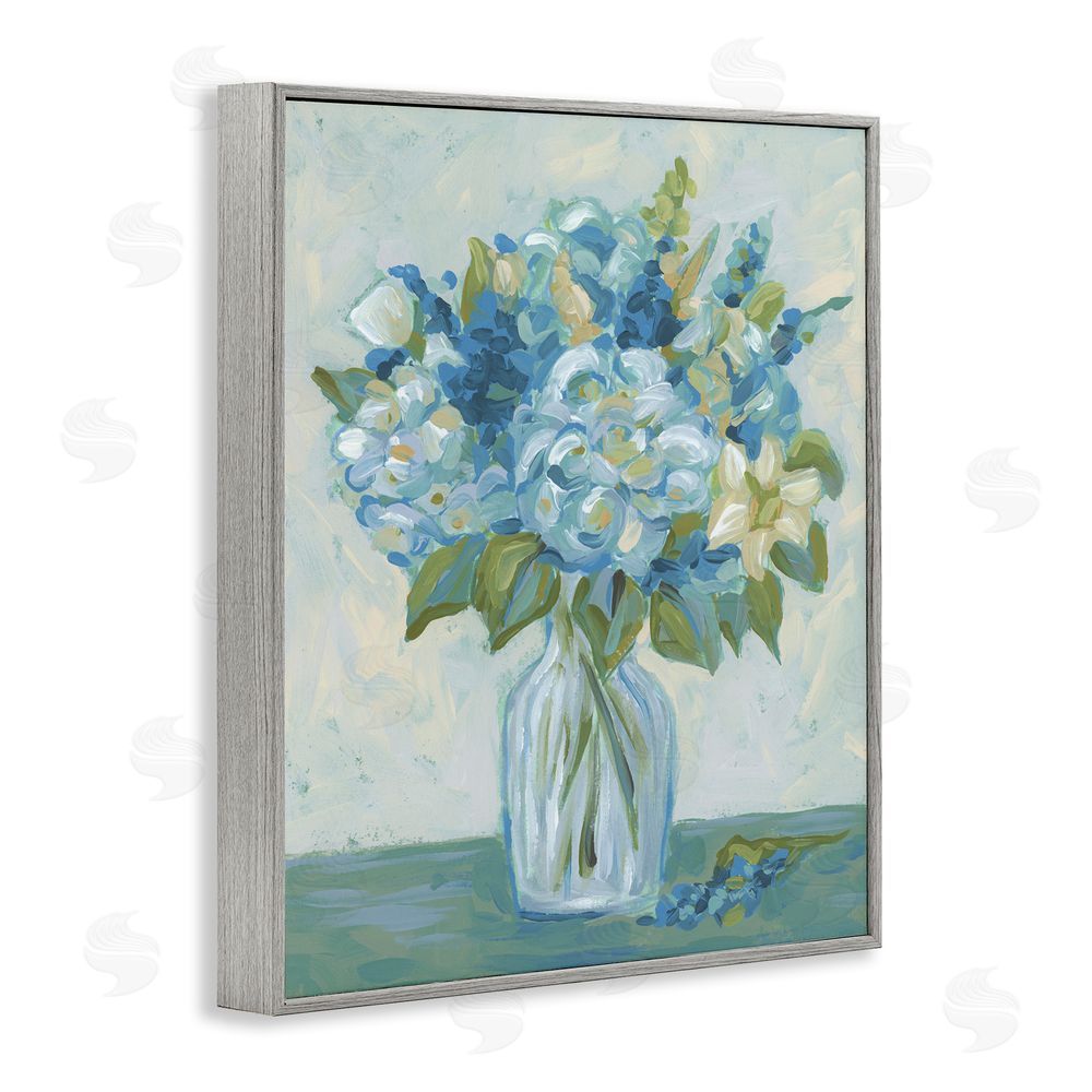 June Erica Vess Blue Toned Painterly Bouquet Gray Framed Giclee Wall Art Print