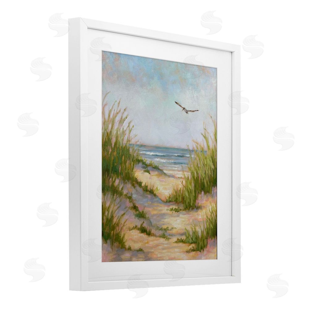 Linda Sperruzzi Peaceful Beach Sand Dunes White Framed Print Under Glass Wall Art