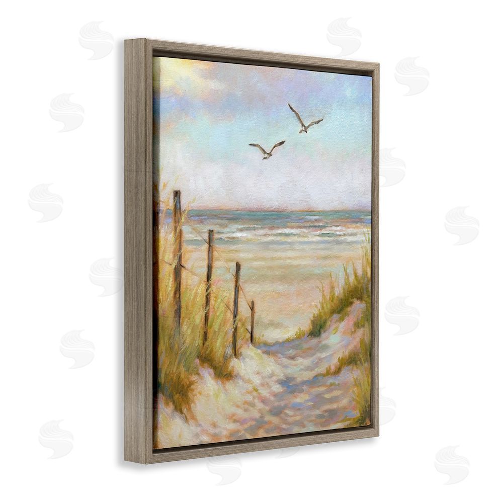 Linda Sperruzzi Tranquility Beach Coastal Path Brown Floating Frame Canvas Wall Art Print