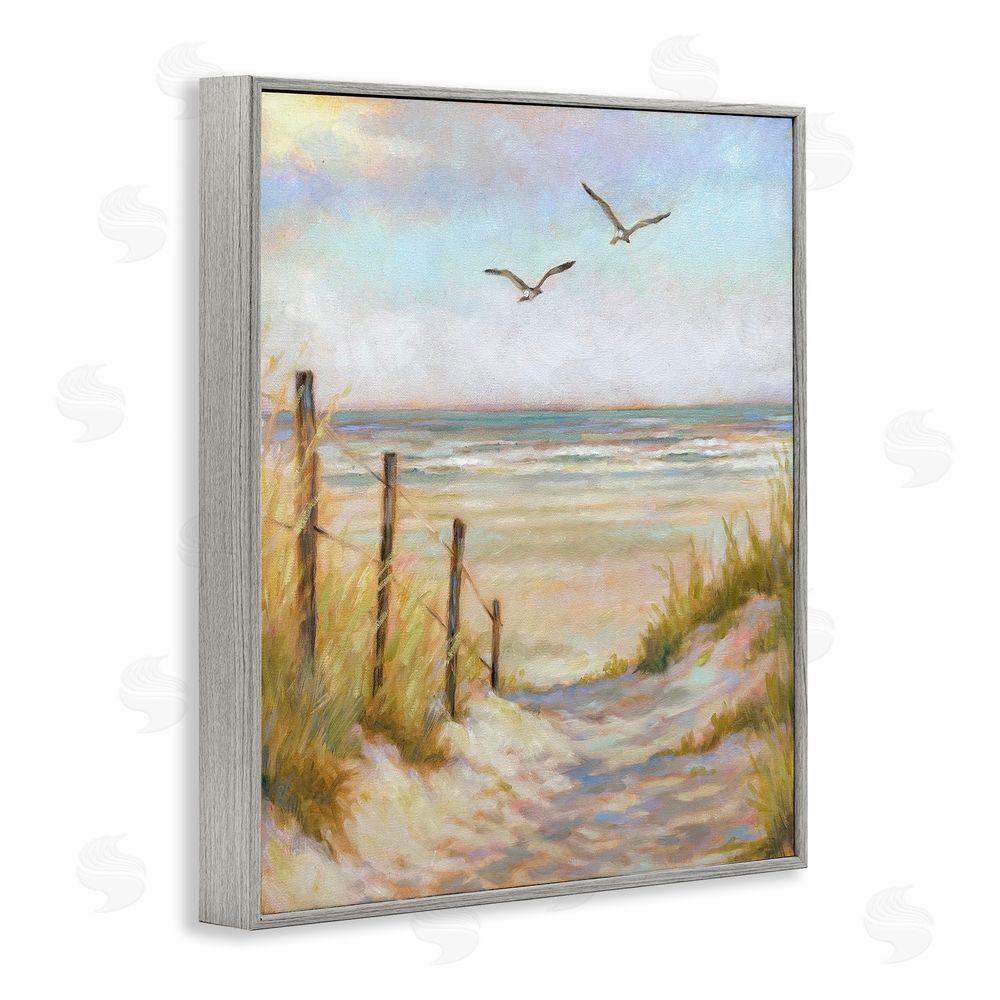 Linda Sperruzzi Tranquility Beach Coastal Path Gray Framed Giclee Wall Art Print