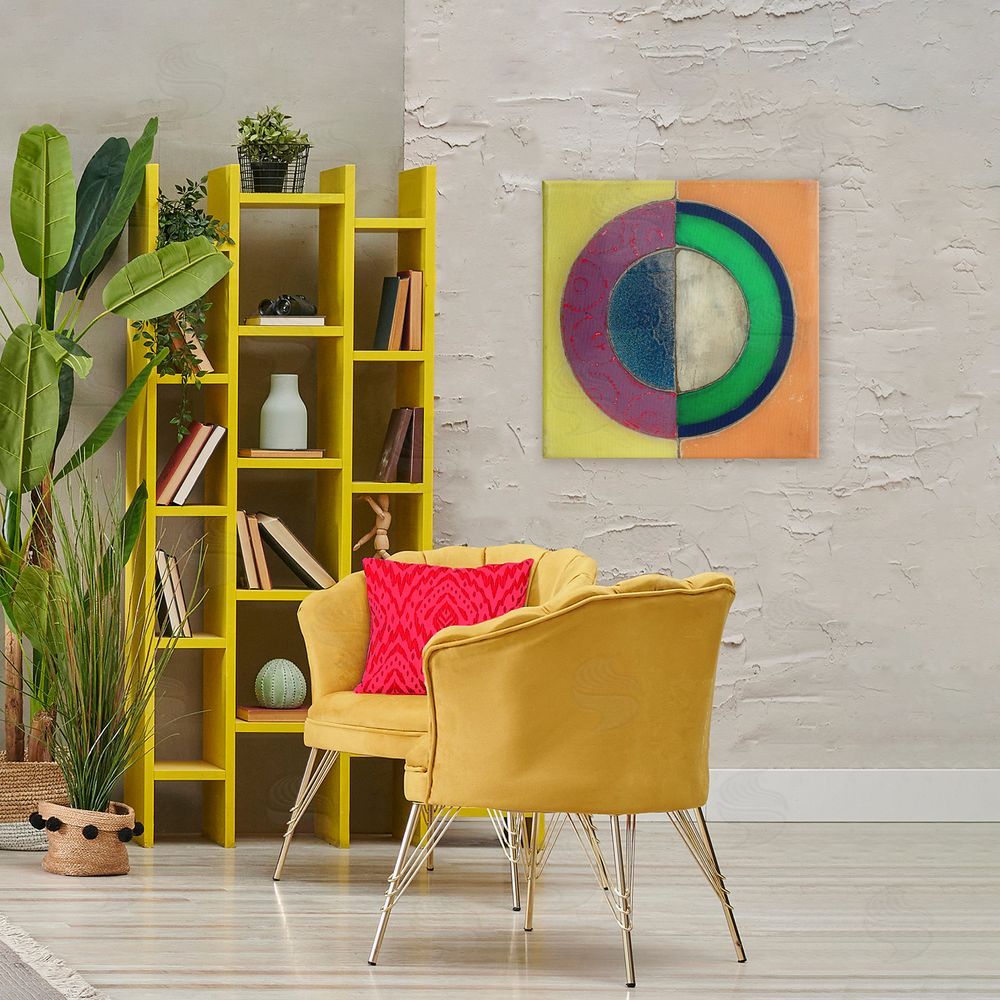 Matthew Finger Muted Round Color Black Stretched Canvas Wall Art in Room