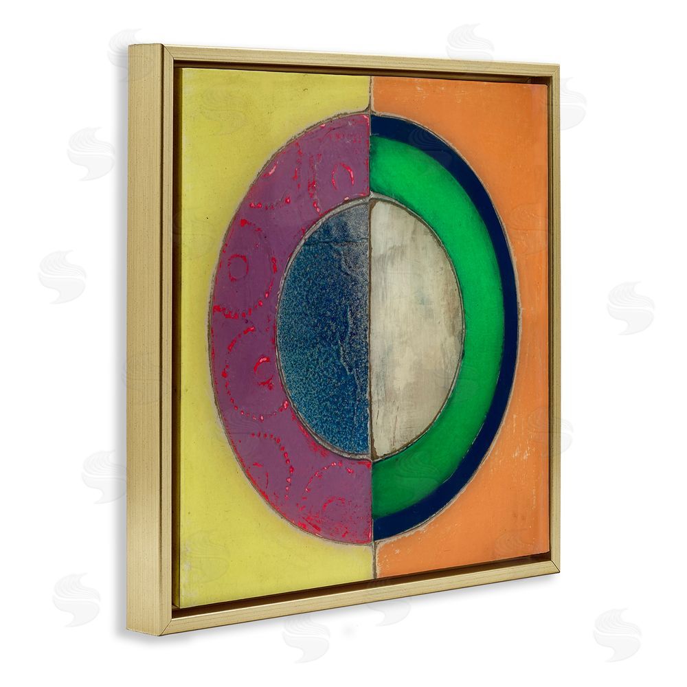 Matthew Finger Muted Round Color Black Gold Floating Frame Canvas Wall Art Print