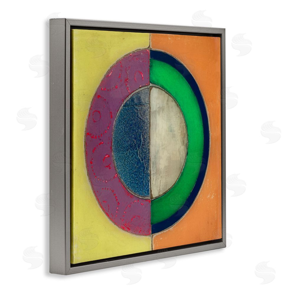 Matthew Finger Muted Round Color Black Gray Floating Frame Canvas Wall Art Print
