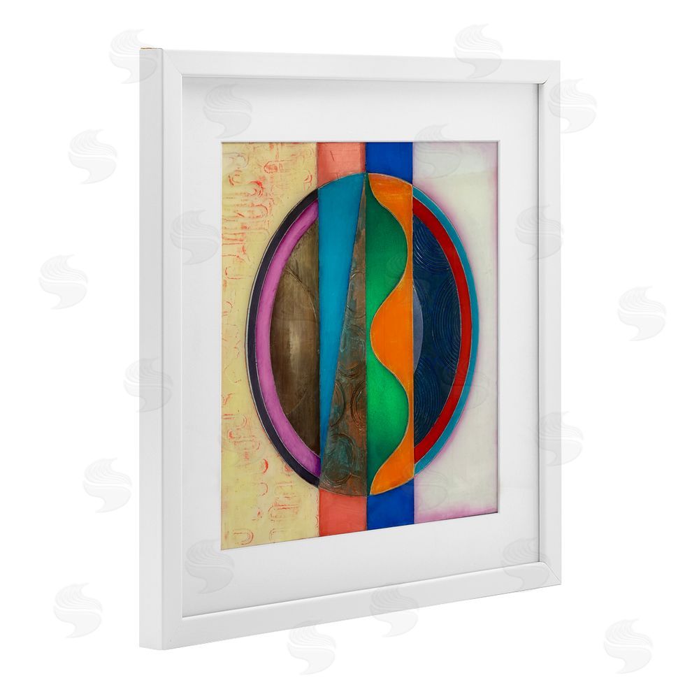 Matthew Finger Circle with Intersecting Waves White Framed Print Under Glass Wall Art