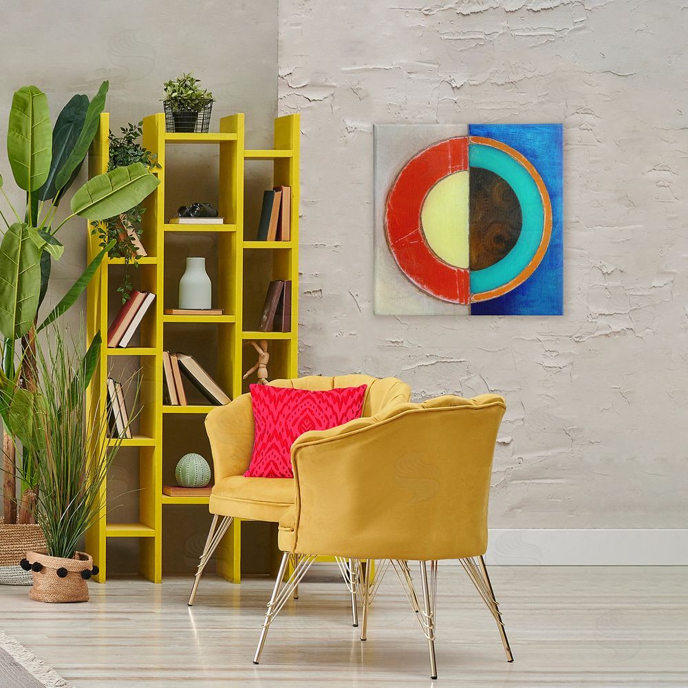 Matthew Finger Round Structured Color Block Stretched Canvas Wall Art in Room