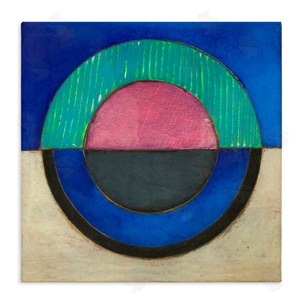 Matthew Finger Blue Toned Distressed Circle Stretched Canvas Wall Art