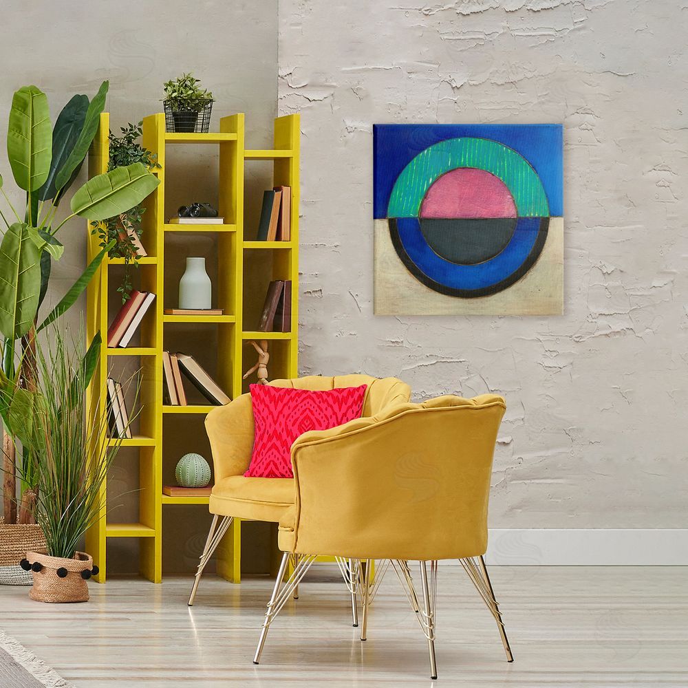 Matthew Finger Blue Toned Distressed Circle Stretched Canvas Wall Art in Room