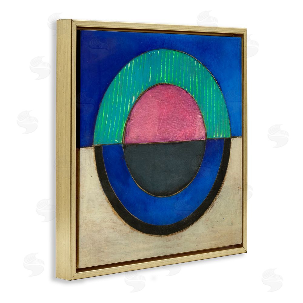 Matthew Finger Blue Toned Distressed Circle Gold Floating Frame Canvas Wall Art Print