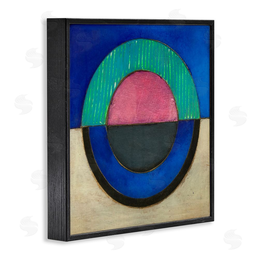 Matthew Finger Blue Toned Distressed Circle Black Framed Giclee Wall Art Print