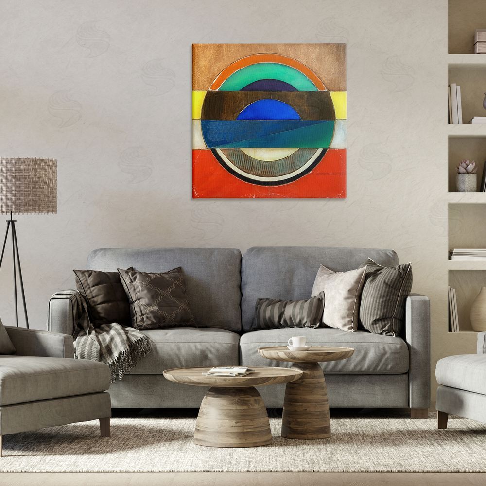 Matthew Finger Bisected Circle Structure Stretched Canvas Wall Art in Room