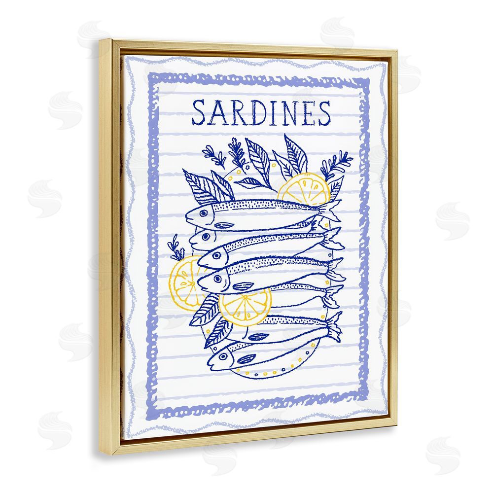 Creative Studio Sardines Pile with Lemons Gold Floating Frame Canvas Wall Art Print
