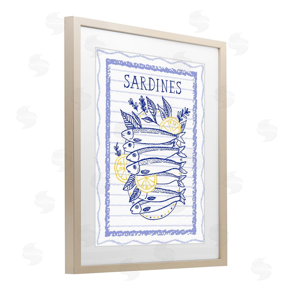 Creative Studio Sardines Pile with Lemons Birch Framed Print Under Glass Wall Art