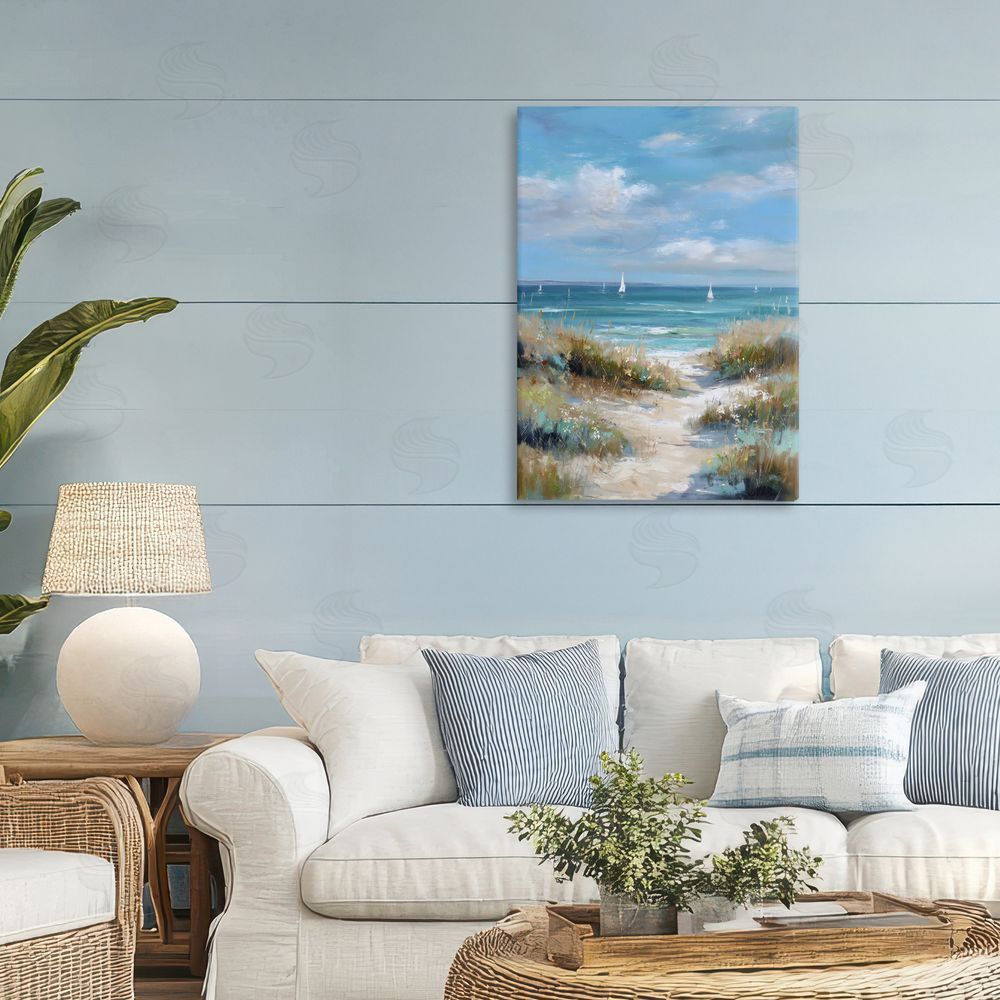 Petal Prints Design Sailboat Path Impression Stretched Canvas on Wall
