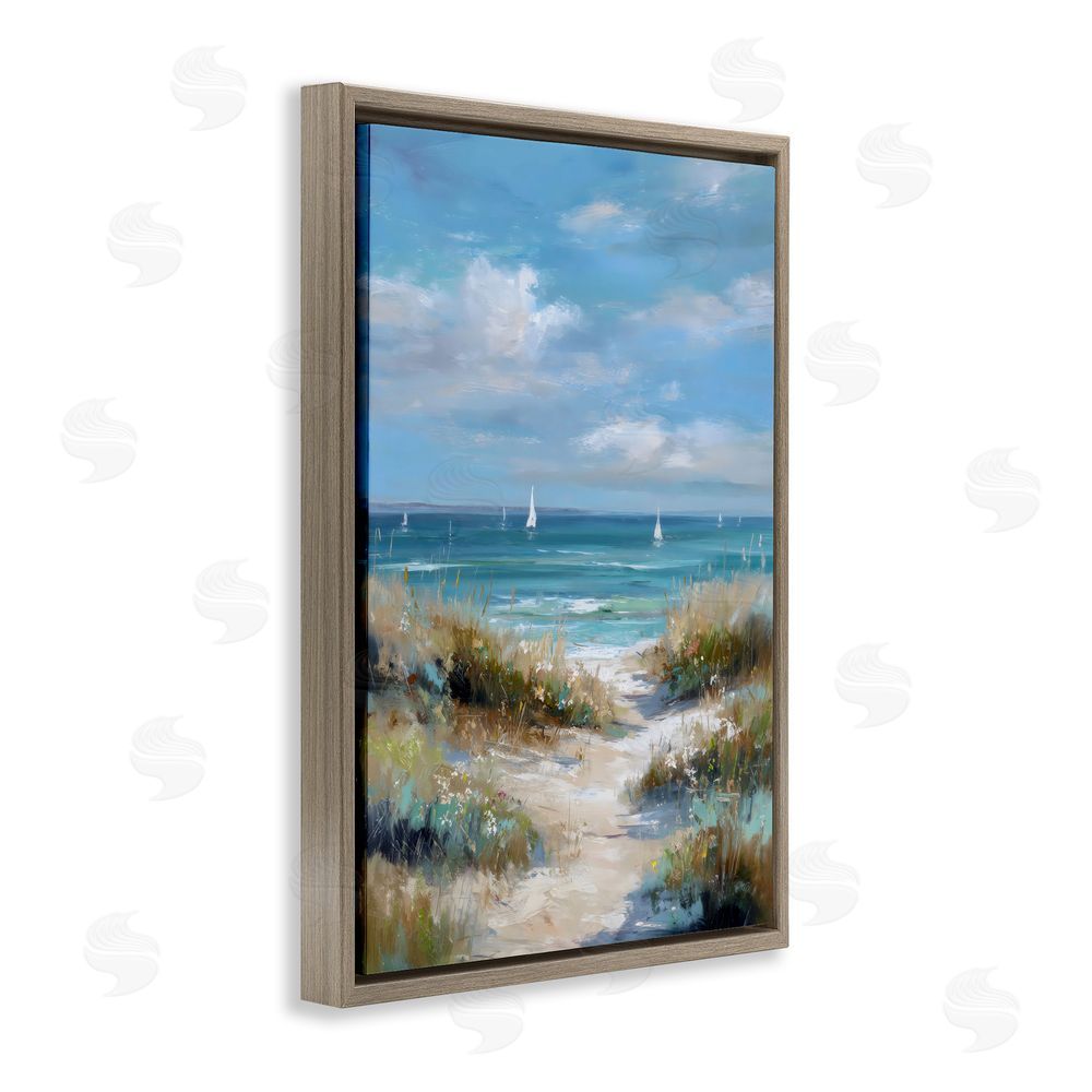 Petal Prints Design Sailboat Path Impression Brown Floating Framed Canvas Wall Art Print