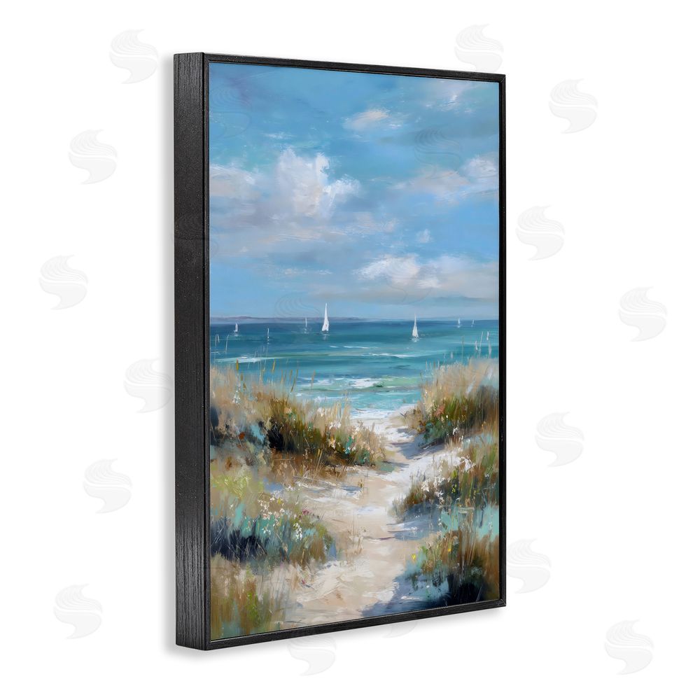 Petal Prints Design Sailboat Path Impression Black Framed Giclee Wall Art Print
